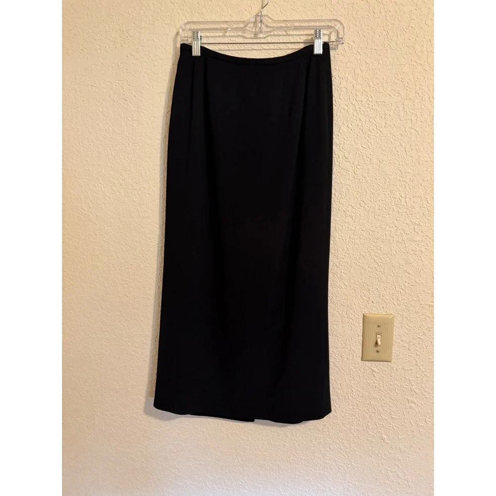 Talbots Petites Black Column Midi Skirt Size 4P Triacetate Blend Back Slit